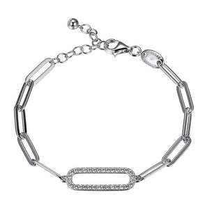 Sterling Silver Rhodium Paperclip Bracelet w/  CZ Center Link 6.75+1.25"