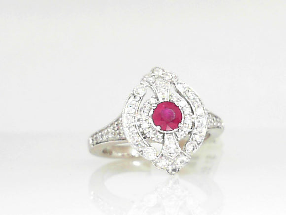 White Gold Diamond and Ruby Ring