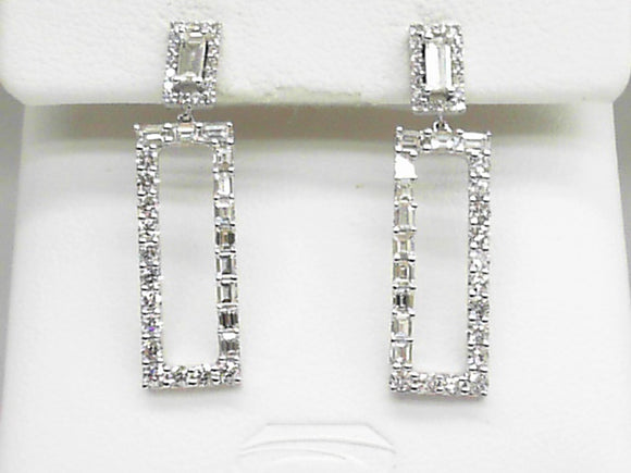 14K White Gold, Diamond and Baguette Rectangle Earrings