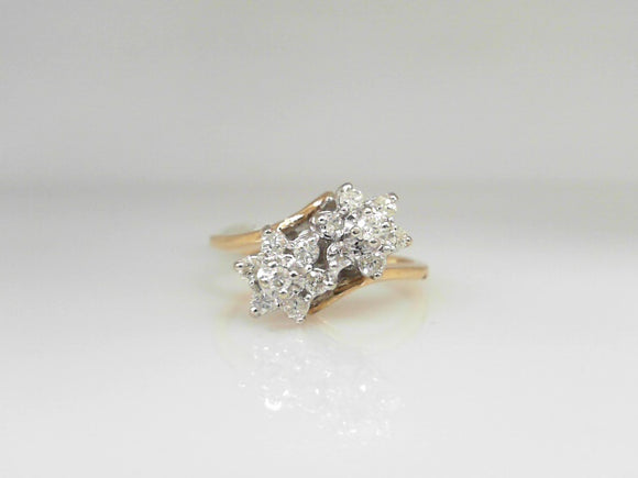 Yellow Gold Flower Shaped Diamond Cluster Ring