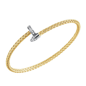 Charles Garnier Sterling Silver 18k Yellow Gold Tone Rhodium Finished 3mm Cuff with CZ