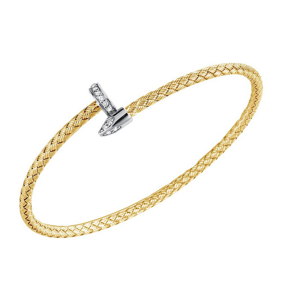 Charles Garnier Sterling Silver 18k Yellow Gold Tone Rhodium Finished 3mm Cuff with CZ
