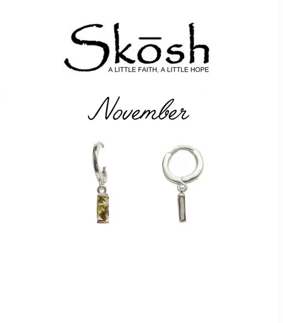 Skosh Baguette Birthstone Huggies- November