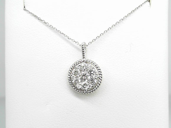 White Gold Diamond Cluster Necklace with Milgrain Halo Detail