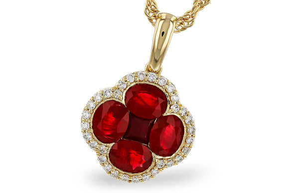 Ruby Cluster Necklace with Diamond Halo