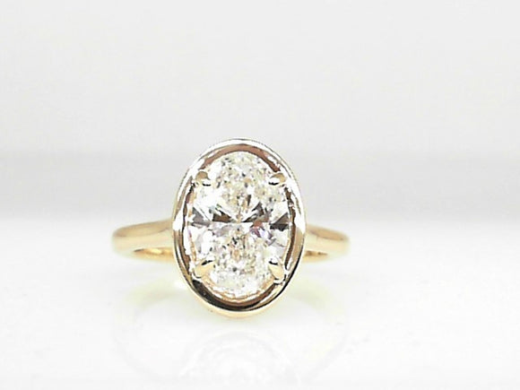 14k Yellow Gold Lab Oval Diamond 2.03ct Center with Baguette Halo 0.30ct Engagement Ring