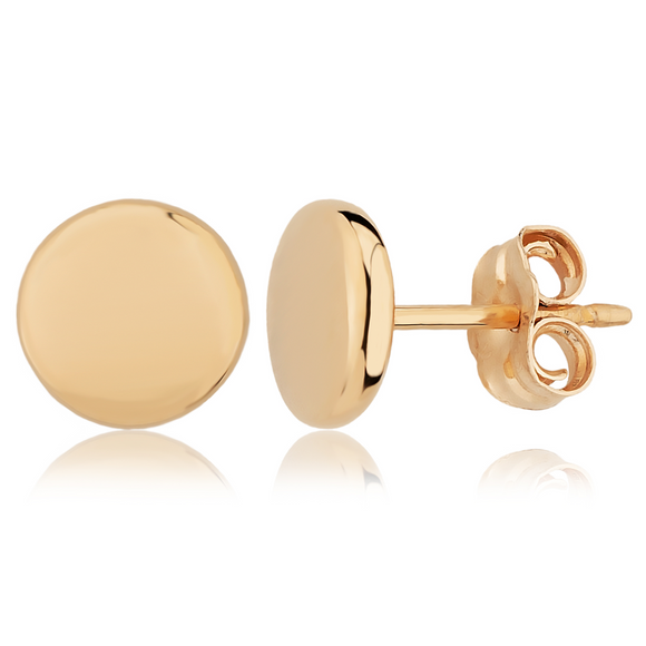 Yellow Gold 8mm Flat Round Stud Earrings