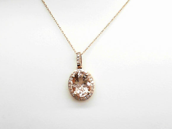 Oval Morganite with Diamond Halo Pendant necklace in Rose Gold