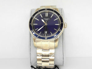 Mens' Gold Moore's Elite Watch with Blue Dial and Bezel