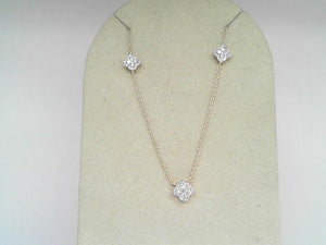 Yellow Gold 3 Clover Diamond Station Necklace