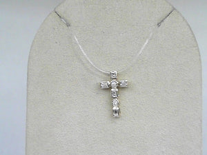 Yellow Gold Bezel-set Round and Baguette Diamond Cross Pendant