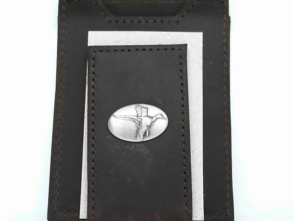 Zeppro Brown Leather Mallard Concho Clip Front Pocket Wallet