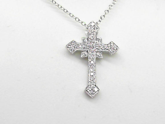 White Gold Vintage Style Diamond Cross Necklace