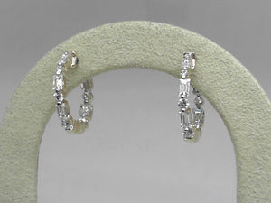 Yellow Gold Round and Baguette Diamond Inside-Out Oval Huggies