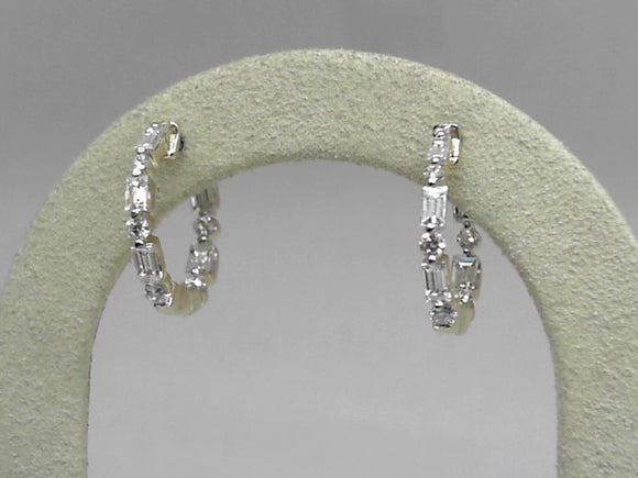 Yellow Gold Round and Baguette Diamond Inside-Out Oval Huggies