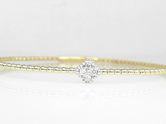 14k Two-Tone Diamond Clover Beaded Bangle Bracelet