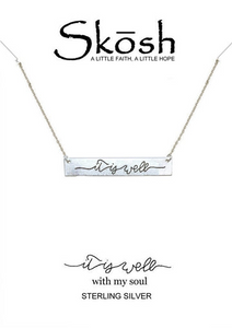 Skosh Sterling Silver Bar Necklace - "It is Well"