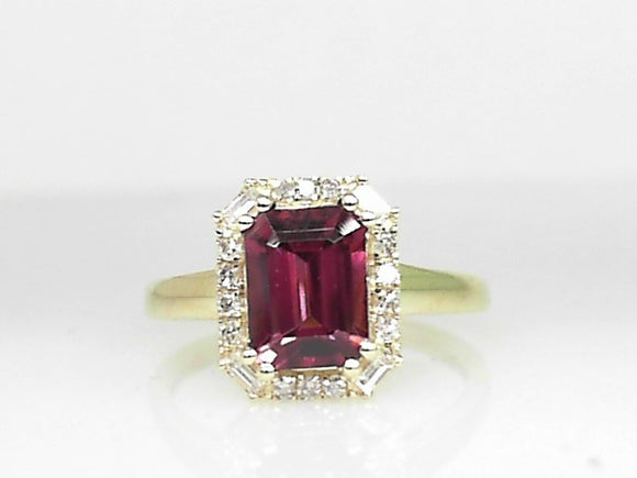 14k Yellow Gold Rhodolite Garnet 1.91ct and Diamond Ring