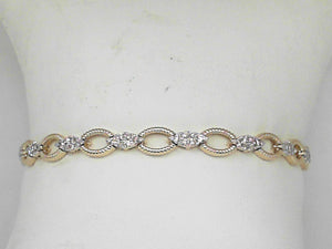 Yellow Gold Oval Link Marquise Diamond Clusters Bracelet