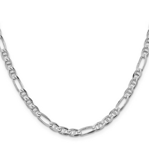 Sterling Silver Rhodium Plated 4.5mm Figaro Anchor 22" Chain