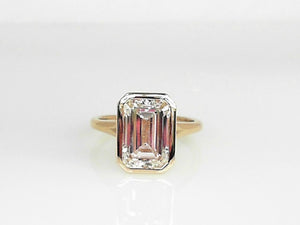 14k Yellow Gold Lab Diamond 4.01ct Emerald Cut Bezel Set Ring
