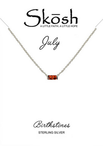 Skosh Sterling Silver Baguette Birthstone Necklace- July