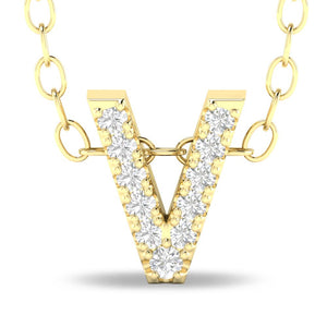 10k Yellow Gold "V"Initial Diamond Necklace