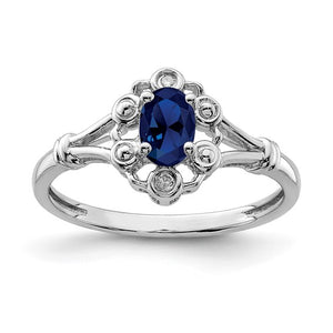 Sterling Silver Rhodium-plated Created Sapphire and Diam. Ring Size 6