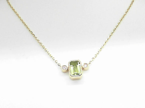 14k Yellow Gold Diamond and Peridot Pendant with Chain