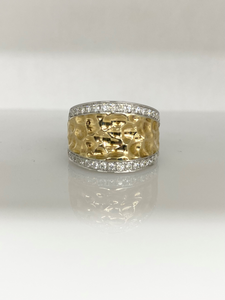 Two-Tone Hammered Diamond Ring