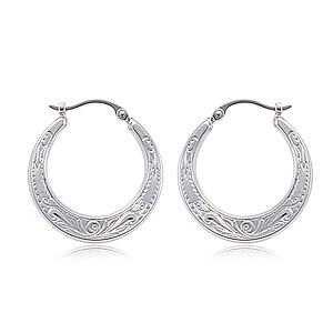 Sterling Silver EMB Flat Shell Hoop Earrings