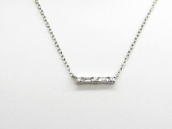 White Gold Round and Baguette Diamond Bar necklace