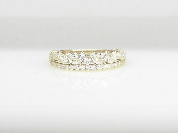 14k Yellow Gold Baguette and Round Diamond 2 Band Ring