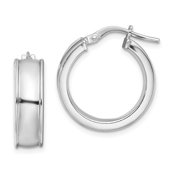 Sterling Silver Rhodium Plated Beveled Edge 6mm Round Hoop Earrings