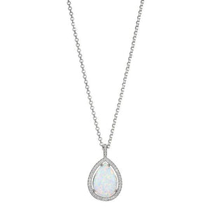 Sterling Silver Synthetic Opal Necklace 17+2"