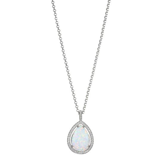 Sterling Silver Synthetic Opal Necklace 17+2