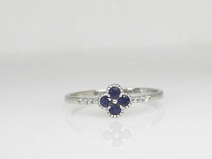 White Gold Dainty Clover Sapphire and Diamond Ring