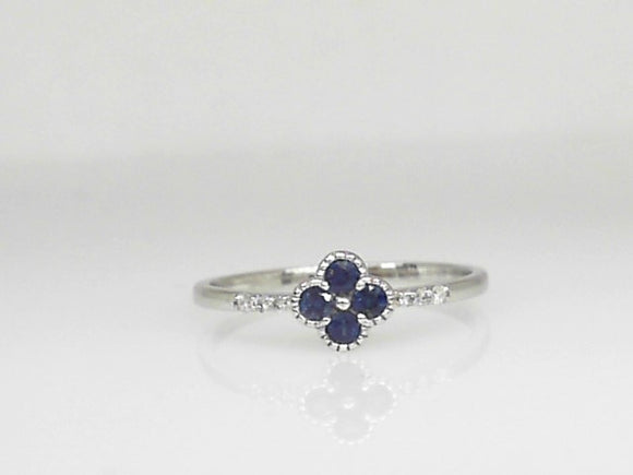White Gold Dainty Clover Sapphire and Diamond Ring