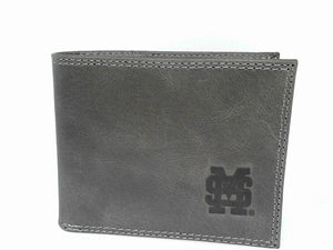 Gray Leather M over S Embossed Bifold Wallet