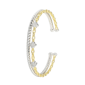 Charles Garnier Sterling Silver, Gold Tone, Rhodium Finished CZ Clover Chain Link Cuff