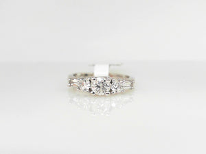 14K WG .98 CTW Diamond Round and Baguette Ring