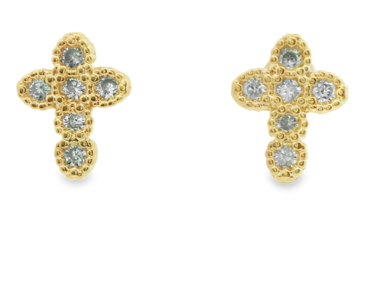 Gold Fill CZ Cross Stud Earrings
