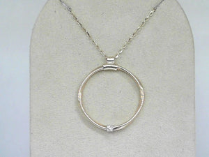 Yellow Gold Textured Twisted Circle Diamond Pendant Necklace