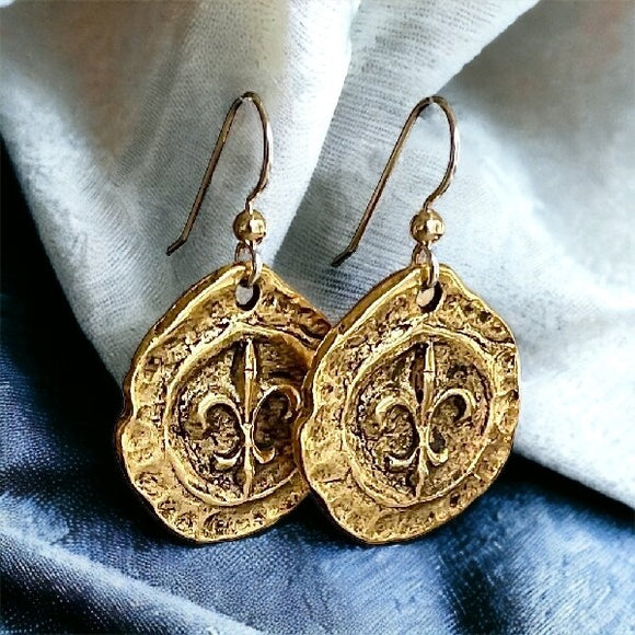 Earth Grace Gold Plated Fleur d Lis Earrings