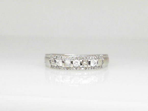 White Gold Round and Baguette Diamond Band