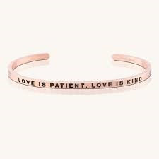 Mantra Bands Rose Gold Plated "Love is Patient, Love is Kind" Cuff Bracelet