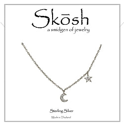 Skosh Silver CZ Moon and Star Necklace 16+1"