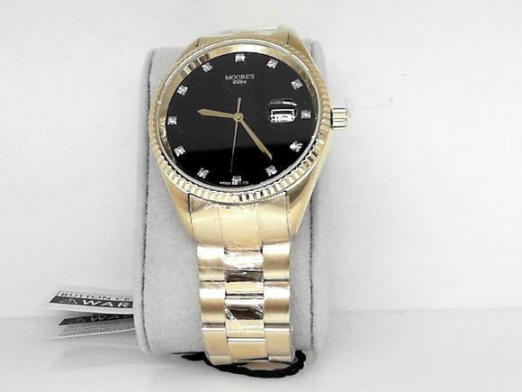 Mens Moore's Elite Gold Watch with Black and Diamond Dial