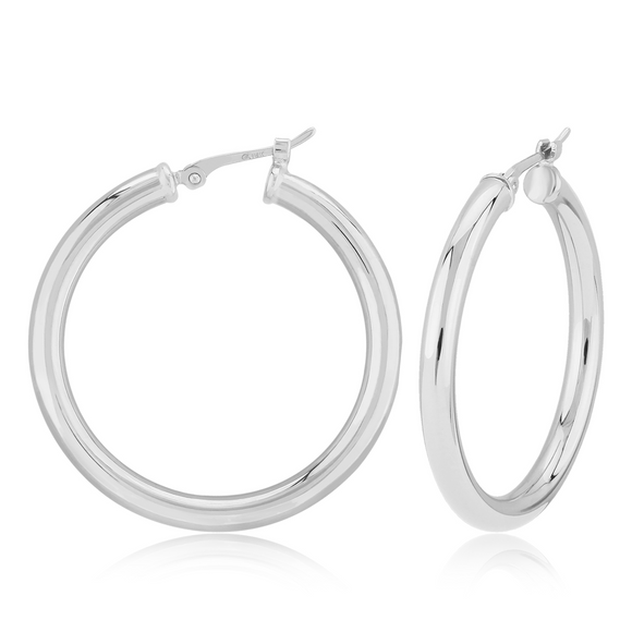 Sterling Silver 3mm x 30mm Round Loop Earrings