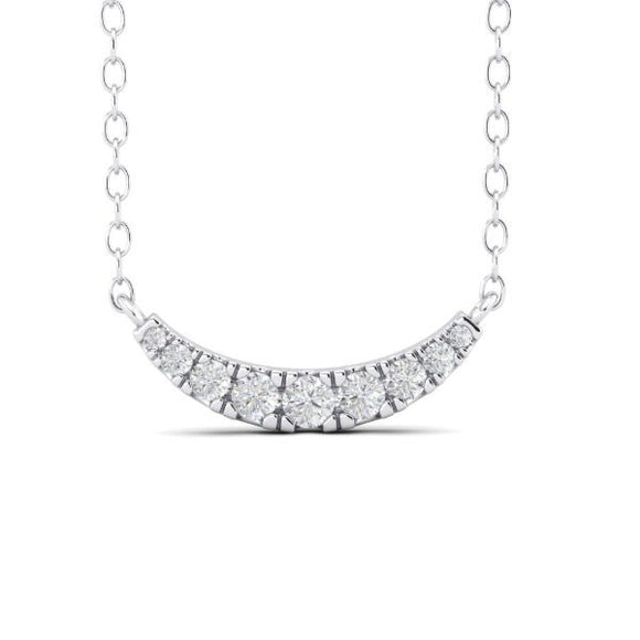 14K WG .15 CTW Diamond Curved Bar Necklace 16+2